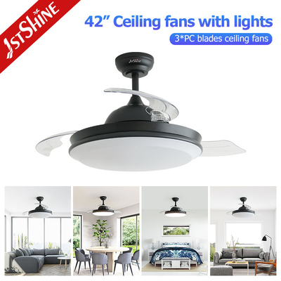 DC Silent Motor LED Retractable Ceiling Fan Light 6 Speed Remote Control