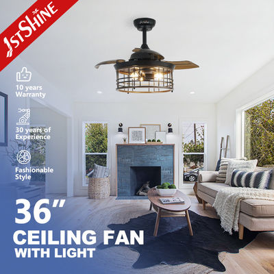 سعر جيد 36 بوصة قفص فولاذ داخلي E27 * 3 مصباح LED مروحة السقف غير مرئية مع شفرة قابلة للانسحاب الانترنت